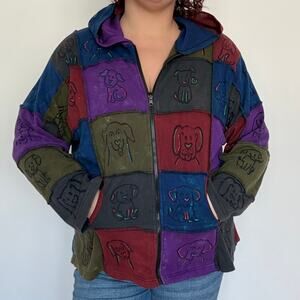 Patchwork puffy paint dog zip up hoodie size 2XL